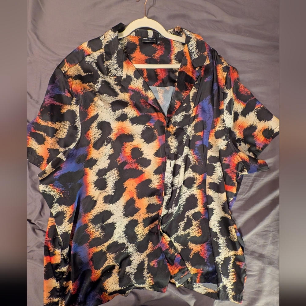 ASOS Design Men's Multicolor Leopard Print Button-Up Revere Shirt